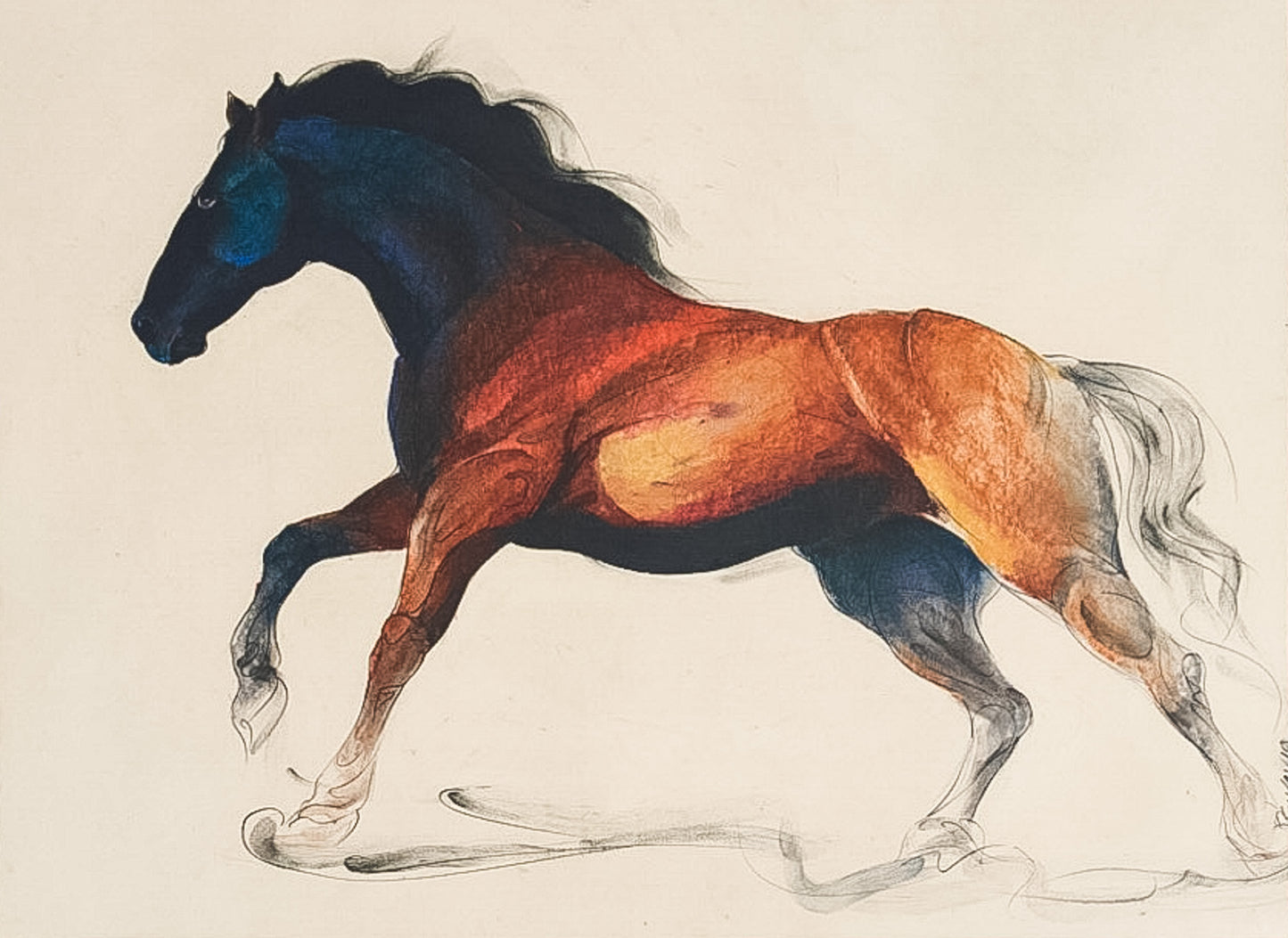 Captivating Equine Energy - Handmade Painting of a Running Horse