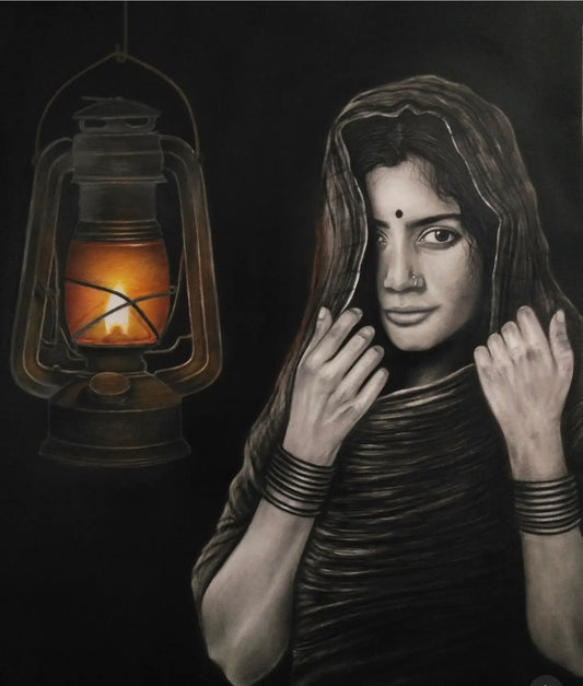woman with lantern painting