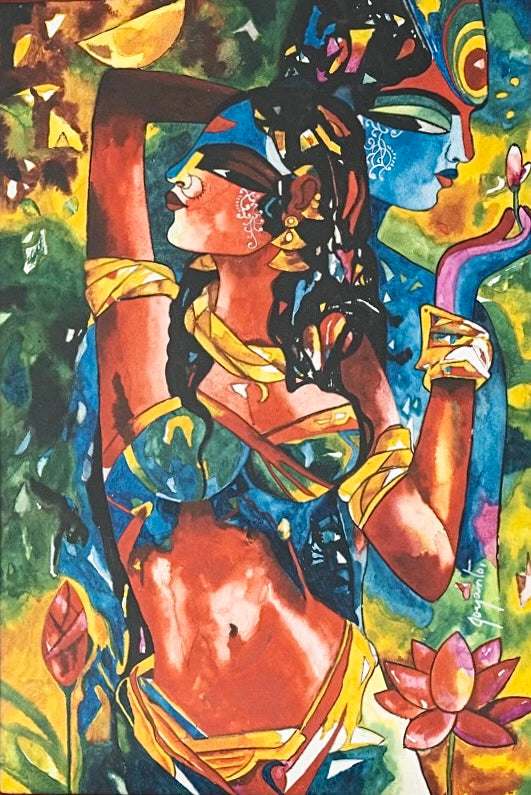Radha Krishna Watercolors Painting